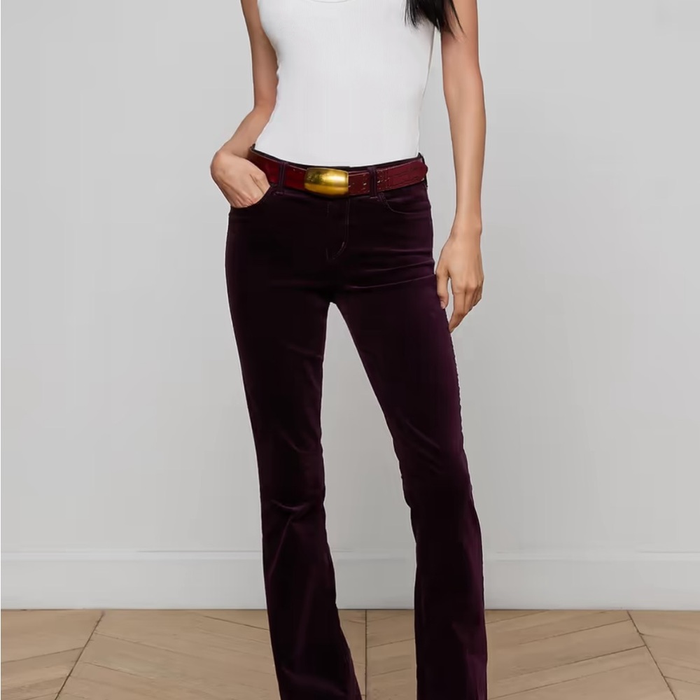 L'AGENCE Stevie High Rise Velvet Straight Pants in Malbec NWT